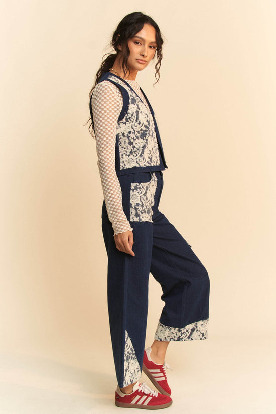 Lace Applique Wide Leg Jeans - Akana Style