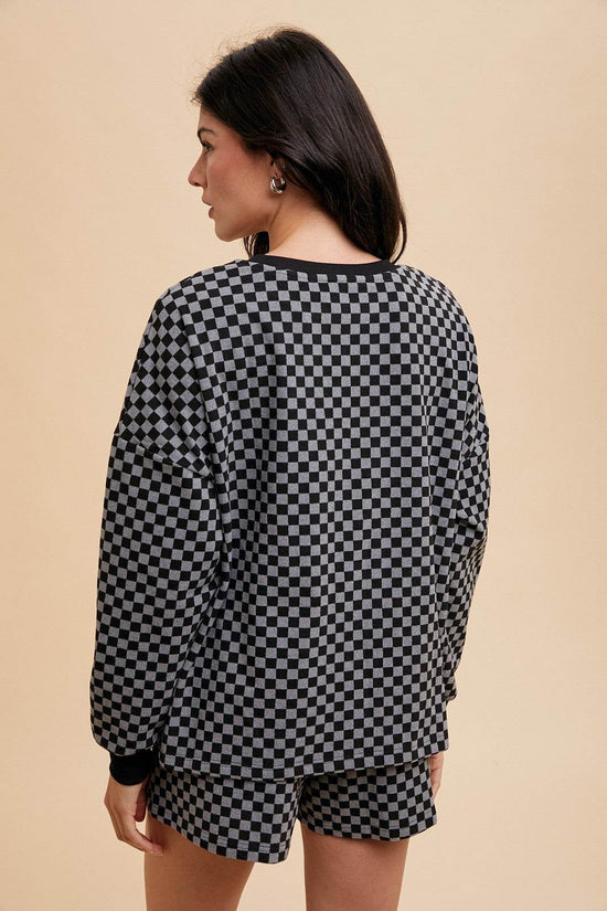 Checkered Top and Shorts Set with Round Neck Design - Akana Style