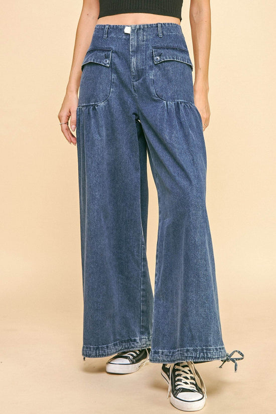 Drawstring Hem Wide Leg Jeans for Effortless Style and Comfort - Akana Style