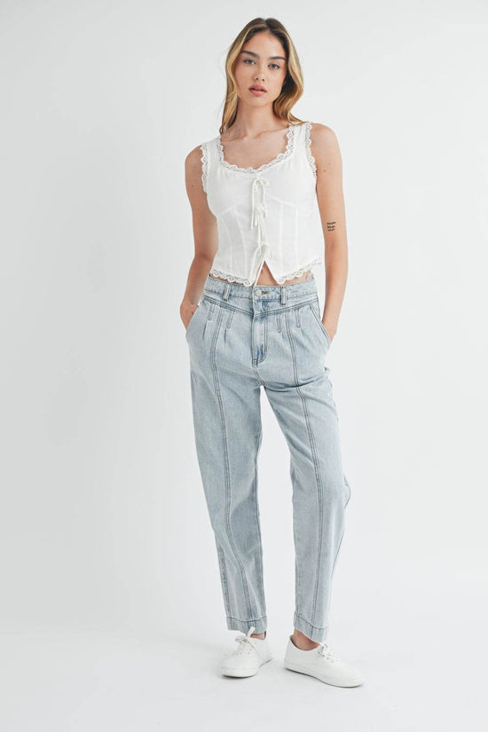 Pleated Front Detail Jeans for Effortless Style and Comfort - Akana Style