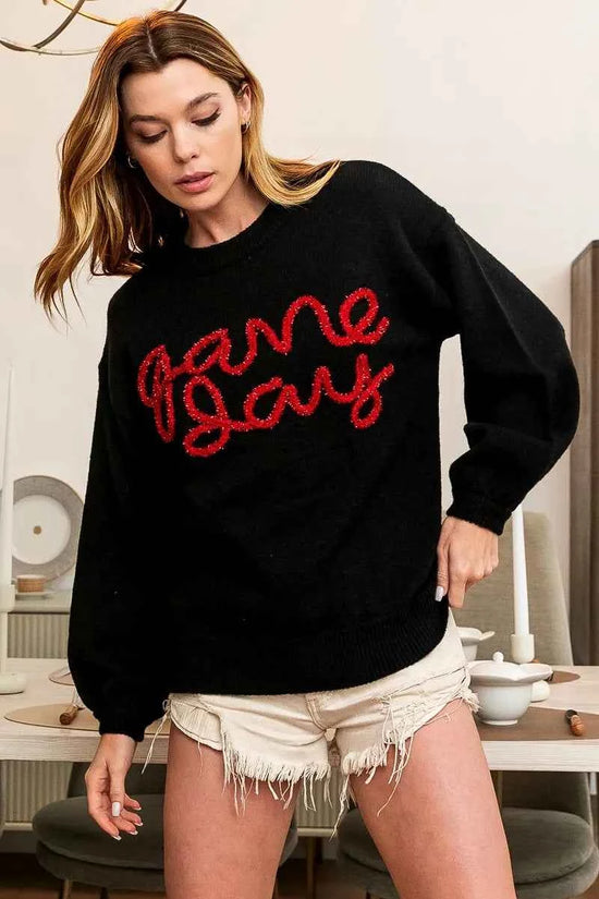 BiBi Game Day Metallic Letter Sweater