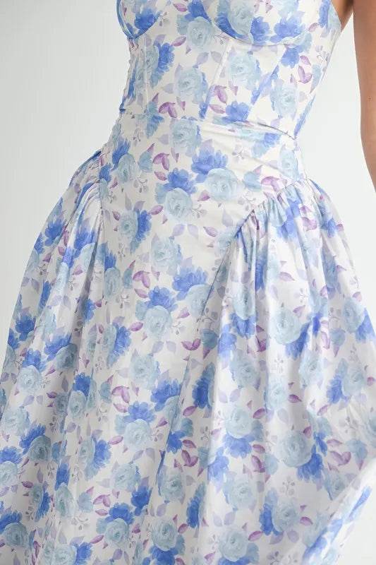 Sweetheart Neckline Floral Midi Dress for Effortless Elegance - Akana Style