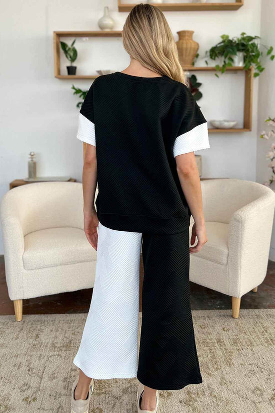 Double Take T-Shirt and Pants Set - Full Size Texture Contrast Outfit - Akana Style