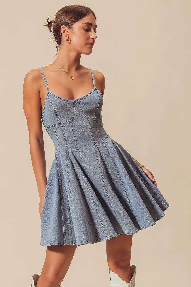 Line Fit Flare Denim Dress for Effortless Style and Fashion - Akana Style