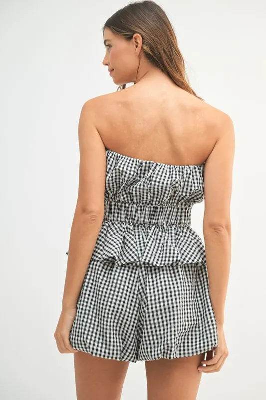 Gingham Tube Top Shorts Set for Effortless Summer Style - Akana Style