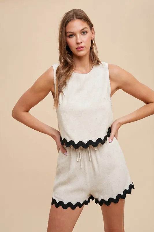 Ric Rac Trim Set: Stylish Top & Shorts Ensemble for Effortless Chic - Akana Style