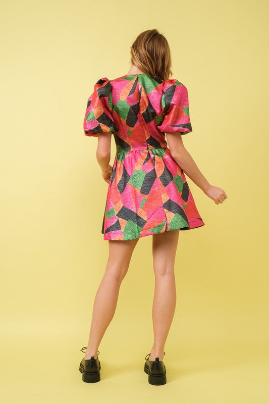 Geo Cut out Bow Mini Flare Dress