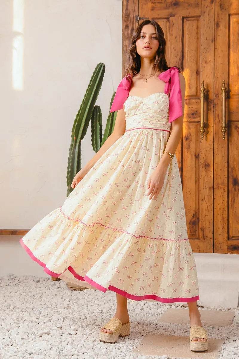 Ribbon Maxi Dress with Contrast Trim for Effortless Style - Akana Style