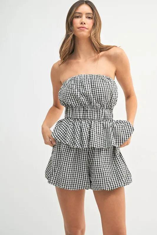 Gingham Tube Top Shorts Set for Effortless Summer Style - Akana Style