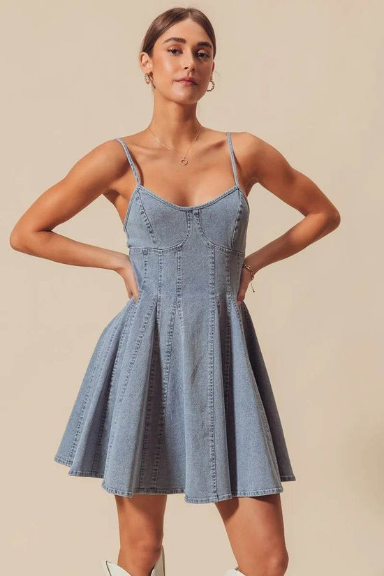 Line Fit Flare Denim Dress for Effortless Style and Fashion - Akana Style