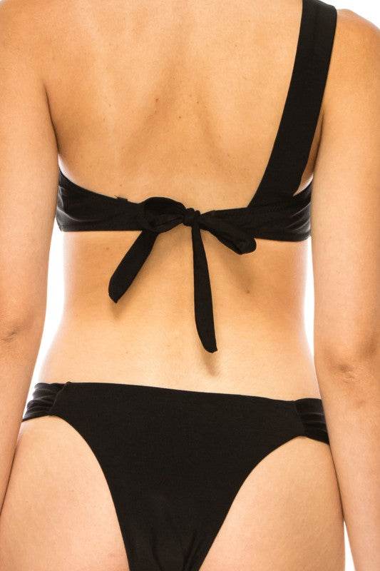 Two Piece Bandeau Bikini with Buckle and Round Buckle Detail - Akana Style