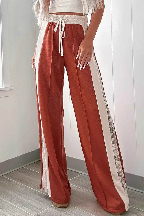 Drawstring Wide Leg Pants with Contrast Design - Akana Style