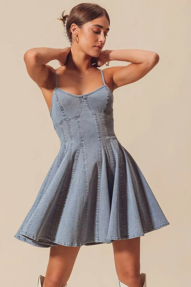 Line Fit Flare Denim Dress for Effortless Style and Fashion - Akana Style