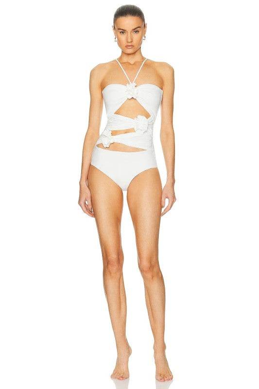 Sophisticated One Piece Criss Cross Floral Bathing Suit for Stylish Swimmers - Akana Style