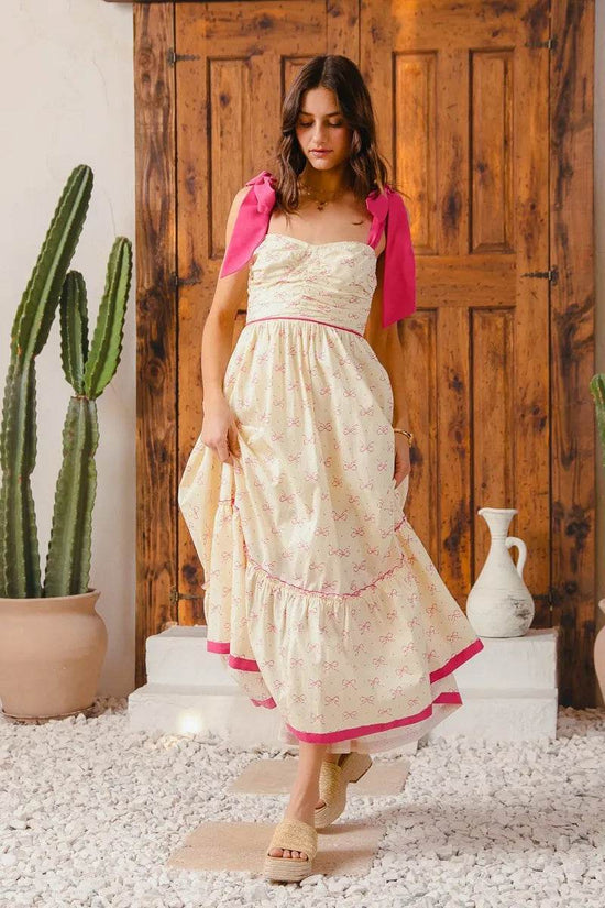 Ribbon Maxi Dress with Contrast Trim for Effortless Style - Akana Style