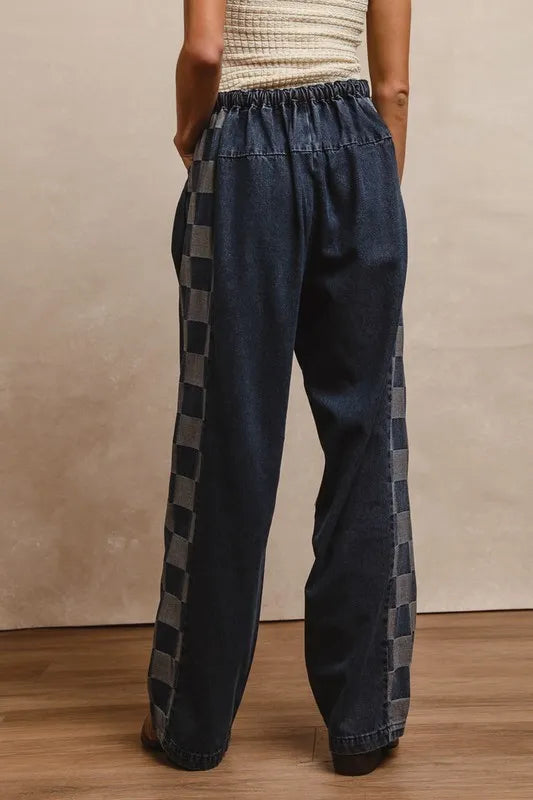 Washed Denim Mix And Match Long Pants - Akana