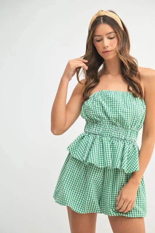 Gingham Tube Top Shorts Set for Effortless Summer Style - Akana Style