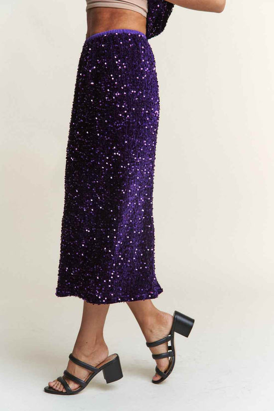 Sequin Midi Skirt with Back Slit for Elegant Style - Akana Style