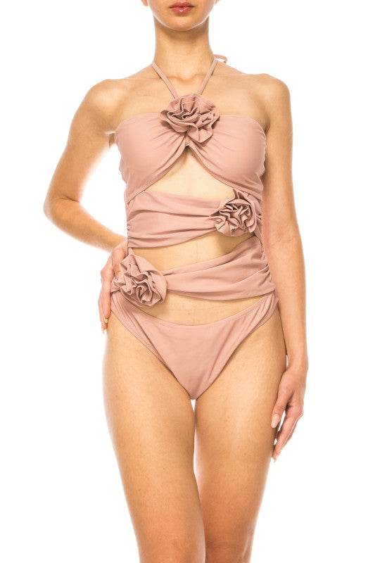 Sophisticated One Piece Criss Cross Floral Bathing Suit for Stylish Swimmers - Akana Style