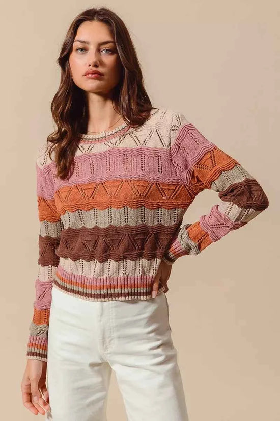 SO ME Multi Color Wavy Stripe Sweater Top