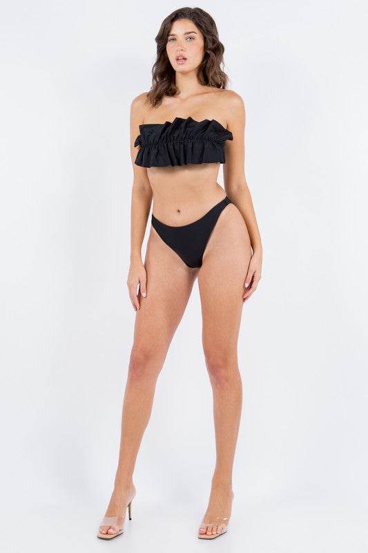 Two Piece Bikini Set with Ruched Ruffle Tube Top - Akana Style