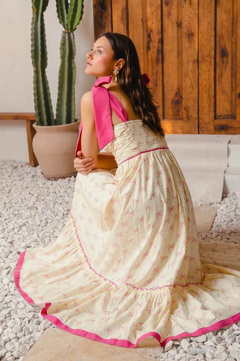 Ribbon Maxi Dress with Contrast Trim for Effortless Style - Akana Style
