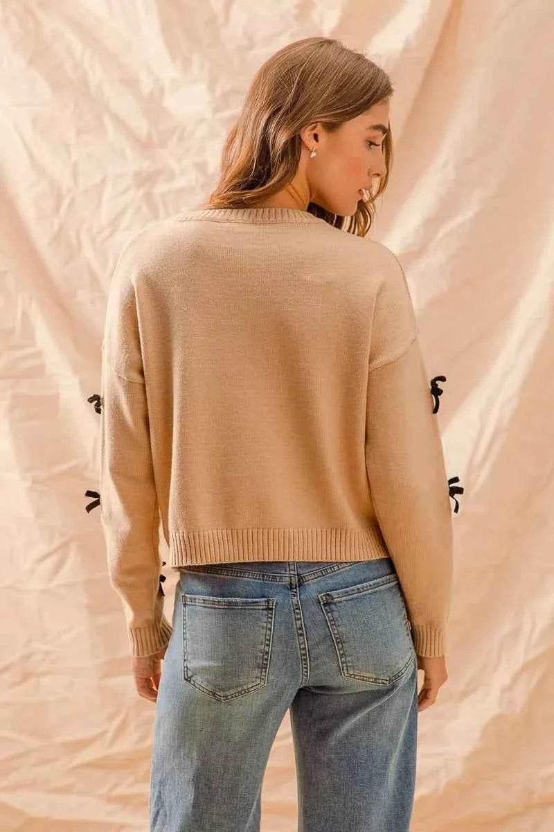 Ribbon Bow Applique Sweater - Akana Style