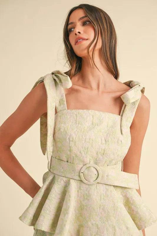 Jacquard Floral Peplum Set with Flare Shorts for Stylish Summer Outfits - Akana Style