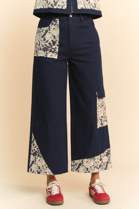 Lace Applique Wide Leg Jeans - Akana Style