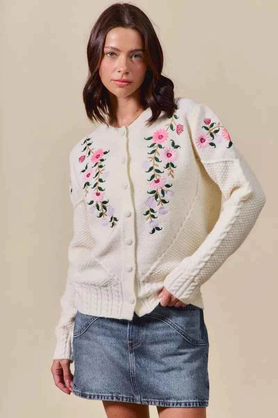 Floral Embroidered Coquette Sweater Cardigan - Akana Style