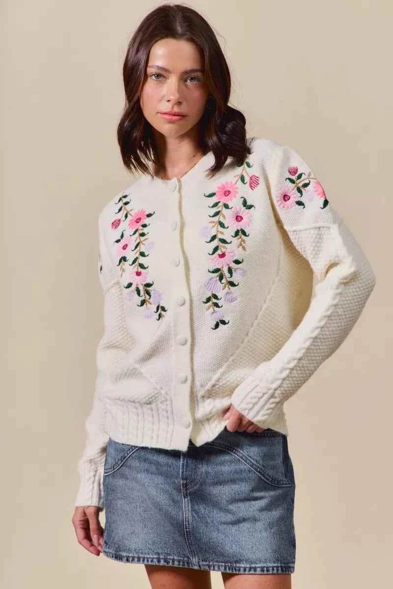Floral Embroidered Coquette Sweater Cardigan - Akana Style