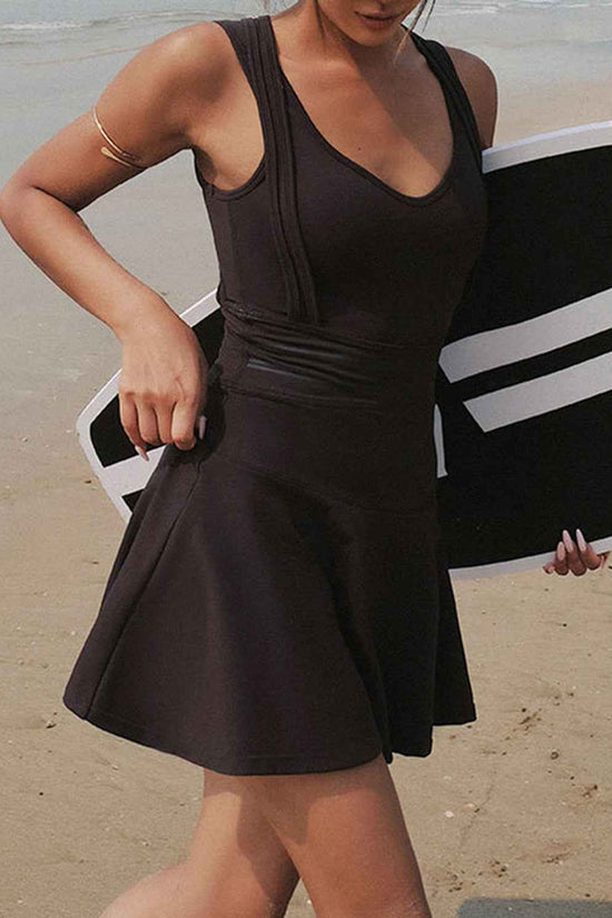V-Neck Active Dress with Wide Straps and Unitard Liner - Akana