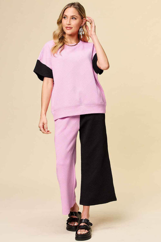 Double Take T-Shirt and Pants Set - Full Size Texture Contrast Outfit - Akana Style