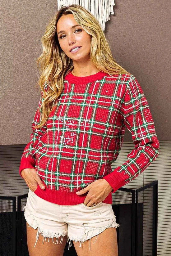 Clear Sequin Plaid Sweater