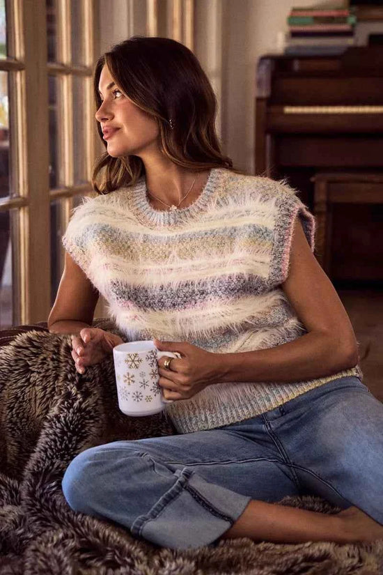 SO ME Soft Fuzzy Multi Color Stripe Cozy Sweater Top
