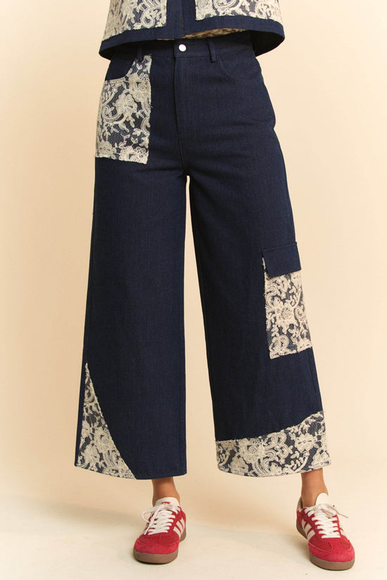 Lace Applique Wide Leg Jeans - Akana Style