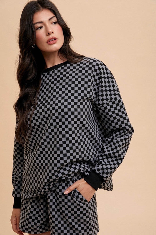 Checkered Top and Shorts Set with Round Neck Design - Akana Style