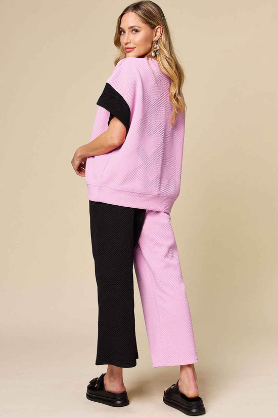Double Take T-Shirt and Pants Set - Full Size Texture Contrast Outfit - Akana Style