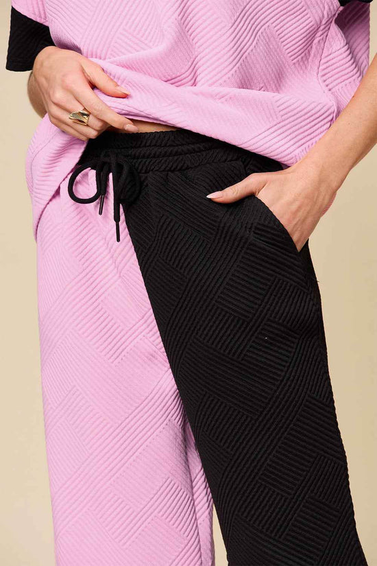 Double Take T-Shirt and Pants Set - Full Size Texture Contrast Outfit - Akana Style