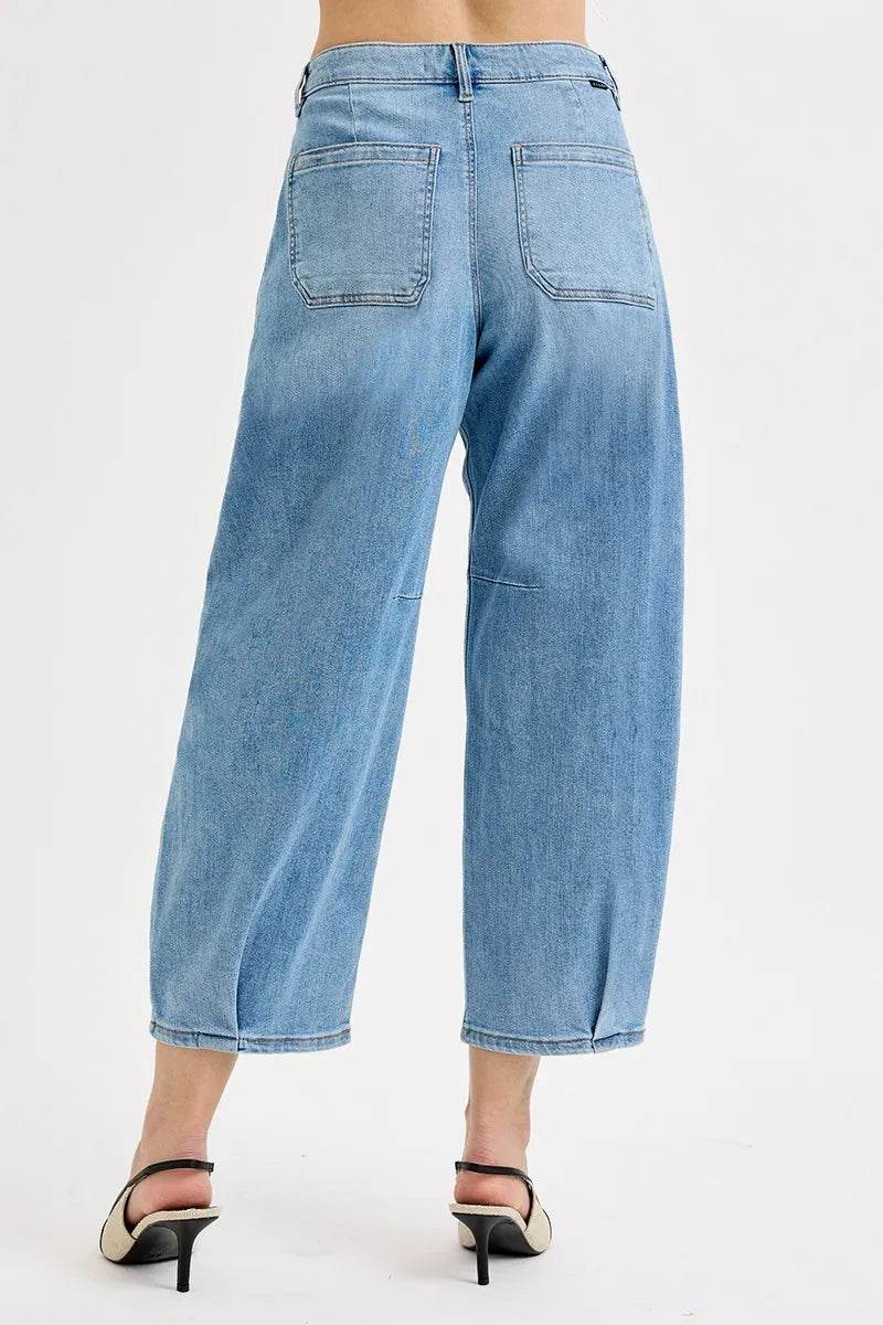 RISEN Plus Size Wide Leg Crop Jeans - Full Size Mid Rise Fit - Akana Style