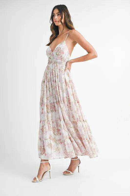 Floral Print Maxi Dress with Tiered Cami Design - Akana Style