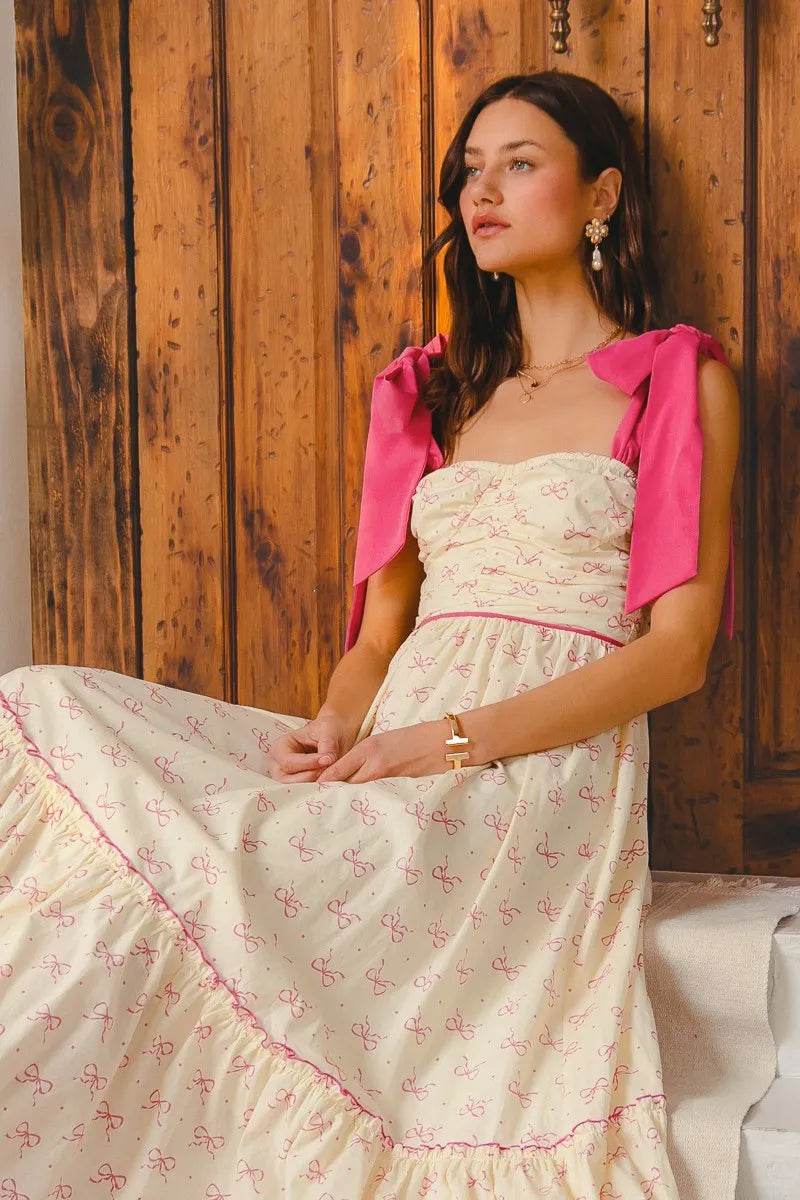 Ribbon Maxi Dress with Contrast Trim for Effortless Style - Akana Style