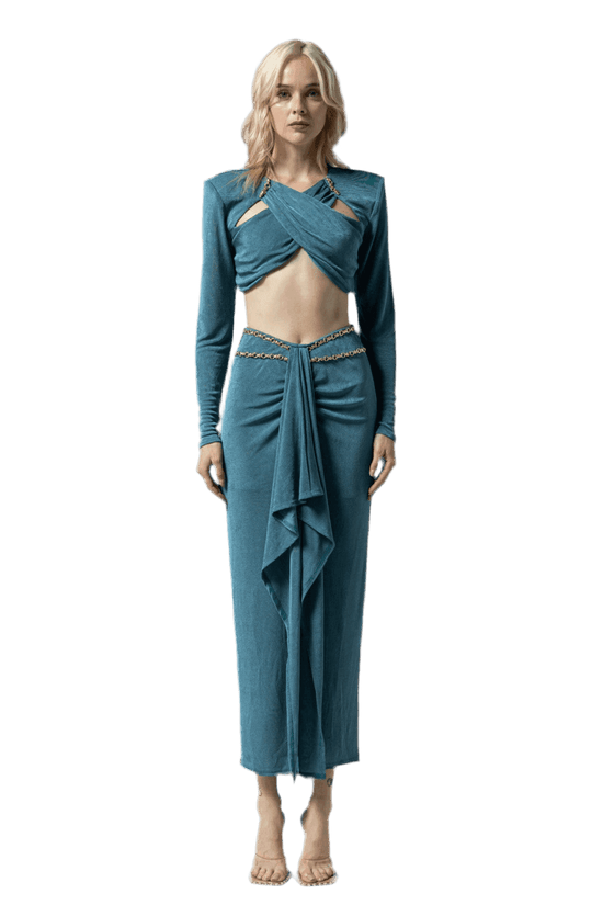Ak Cropped Slinky Top and Skirt Set - Trendy Matching Outfit for Stylish Looks - Akana Style
