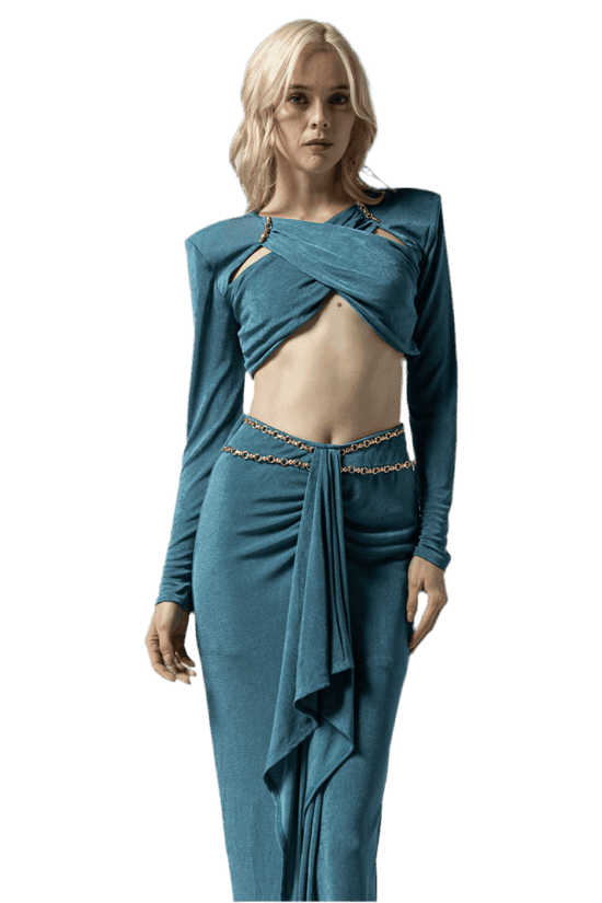 Ak Cropped Slinky Top and Skirt Set - Trendy Matching Outfit for Stylish Looks - Akana Style