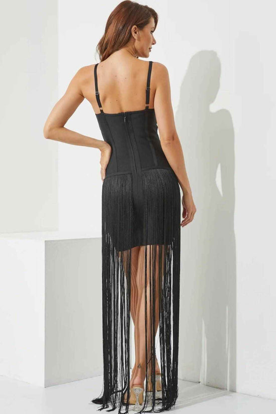 Amelia Bandage Fringe Dress with Cutouts – Trendy & Chic Fashion Statement - Akana Style