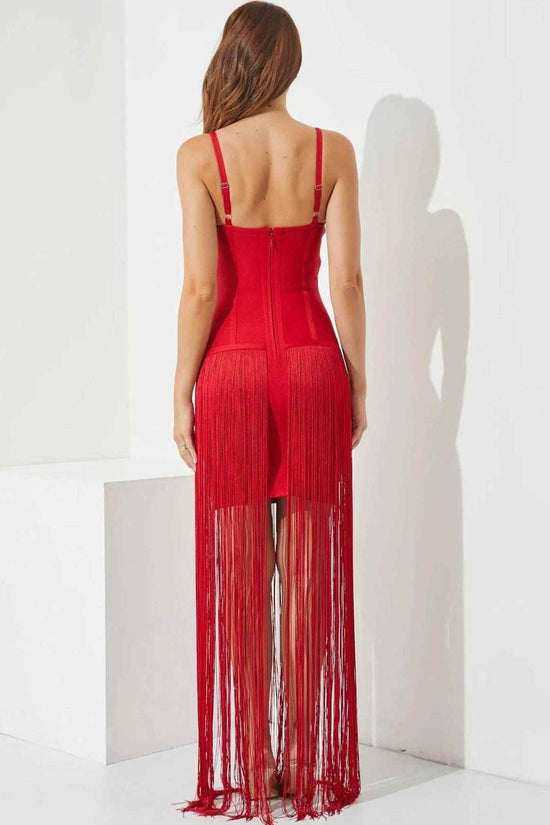 Amelia Bandage Fringe Dress with Cutouts – Trendy & Chic Fashion Statement - Akana Style
