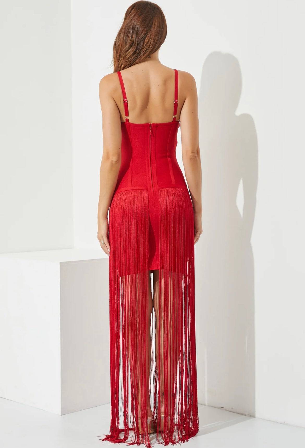 Amelia Bandage Fringe dress with cutouts