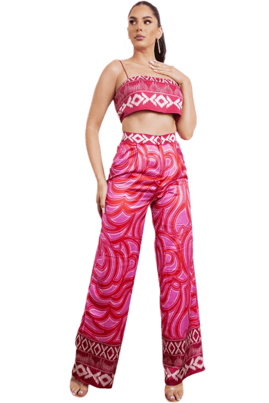 Cherry Bra Top and Wide Leg Pants Set for Ultimate Stylish Comfort - Akana Style
