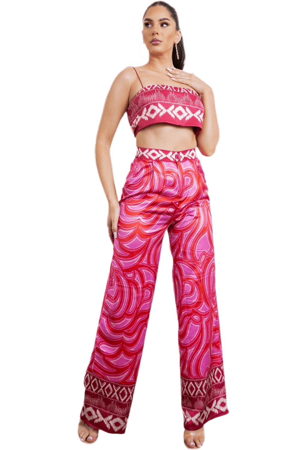 Cherry Bra top and Wide leg pants set