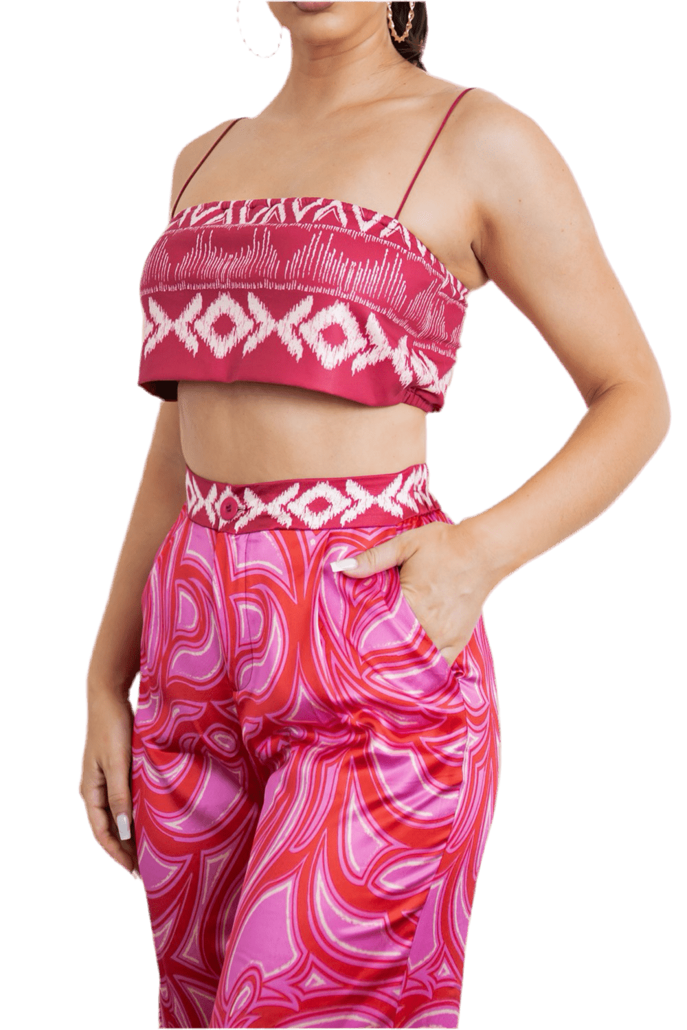 Cherry Bra top and Wide leg pants set